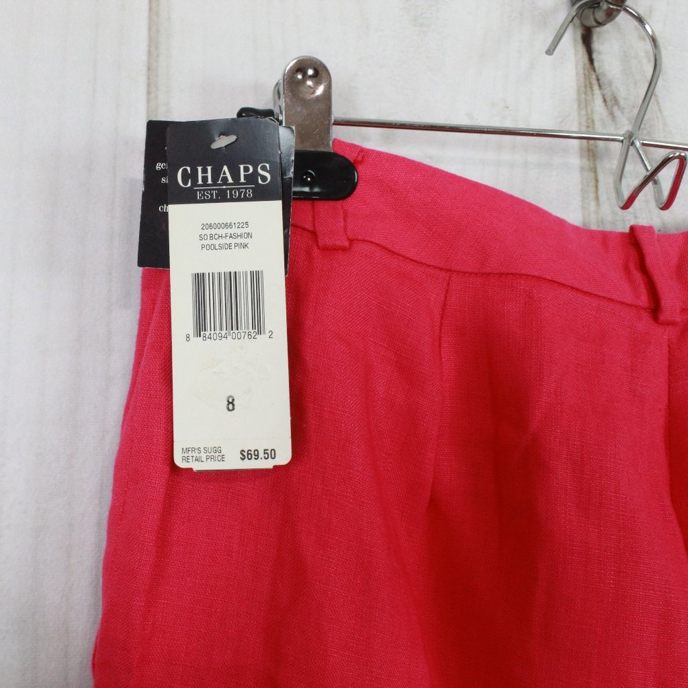 NWT CHAPS Pool Side Pink Linen Flat Front Lined Dress Pants Size 8 - Picture 8 of 11